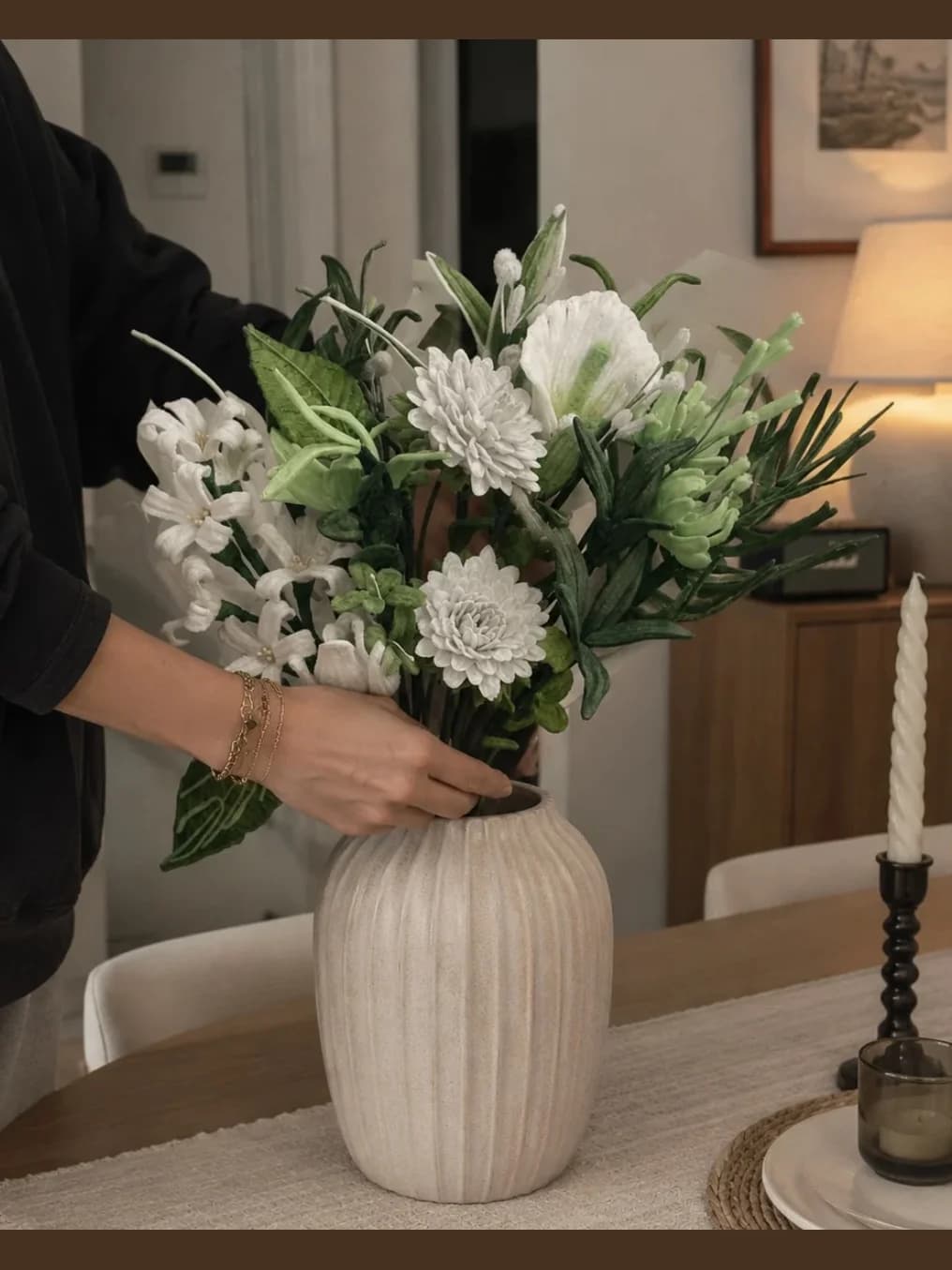 White & Sage Chrysanthemum Arrangement